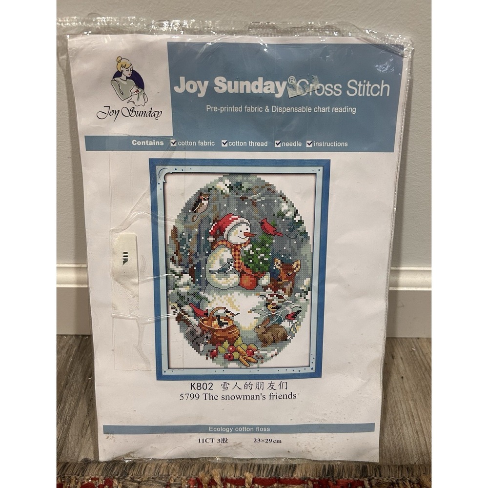 NOS SEALED Joy Sunday Cross Stitch Kit Snowman's Friends Christmas Nature New